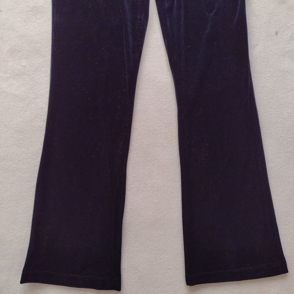 Fifilou Vintage Y2K Navy Blue Velvet Pants S Flared High Rise Stretch Velourr - Picture 4 of 8